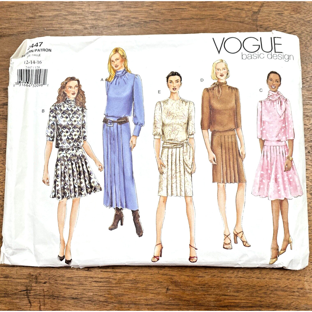 Vogue Sewing Pattern 2447 Midi Dress Blouson Drop Waist Y2K 2000s sizes 12-16